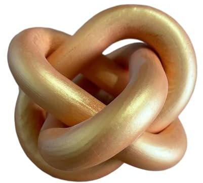 Wood Knot Chain Link Decor - 3 Link Boho Wooden Hand Carved Decorative Wooden Links Knots for Coffee Table Entryway Modern Farmhouse Shelf Decoration (Gold)