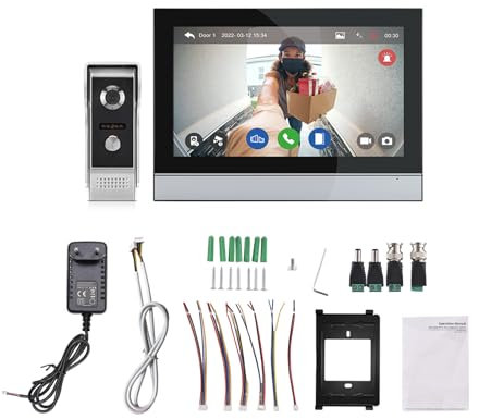 Swokely Caméra de sonnette vidéo sans fil 1080P avec moniteur TY APP WiFi 7 pouces écran tactile interphone vidéo kit caméra interphone bidirectionnel fonction cadre photo électronique 8 langues