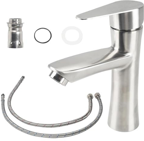 Minnhua Robinet Salle de Bain Argenté Mitigeur Lavabo Robinet Salle Bain Robinet Lavabo Robinet de lavabo haut en acier inoxydable Mitigeur Salle Bain Contrôle de l'eau Chaude et Froide
