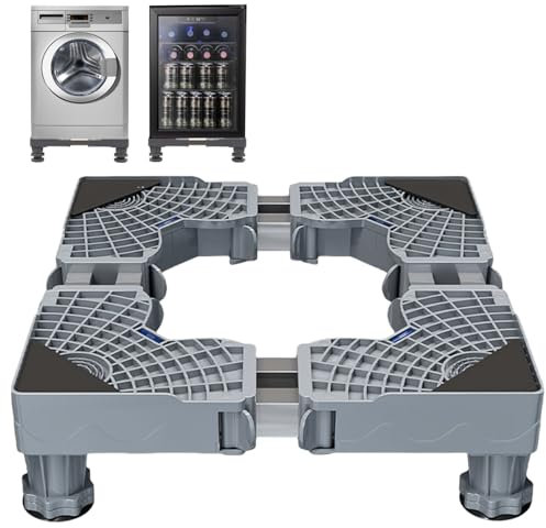 Waschmaschinen Untergestell, Verstellbare Waschmaschinensockel mit 4 Füßen, Rostfreier Waschmaschine Untergestell mit Rutschfester Stoßdämpfungsfunktion, für Waschwaschine,Kühlschrank und Trockner