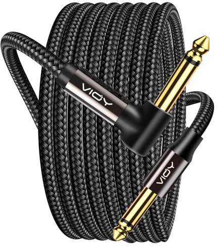 VIOY Guitar Cable 20 ft/6 M, Instrument Right Angle Cables, 6.35 mm (1/4) TS Unbalanced Mono Jack Guitar Amp Cord for Electric Guitar, Bass, Keyboard, Electric Mandolin