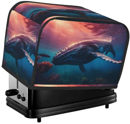 Sunshine Ocean Whale - Copertura per tostapane a 2 fette, con tasche, per piccoli elettrodomestici da cucina, protezione dalle impronte digitali, lavabile in lavatrice