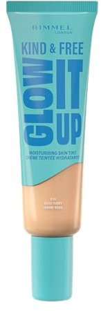Rimmel London Kind & Free GLOW IT UP Teint Hydratant, 010 Rose Ivory, Apaise les peaux sensibles, Effet bonne mine, Hydratation, toute la journée, 30 ml