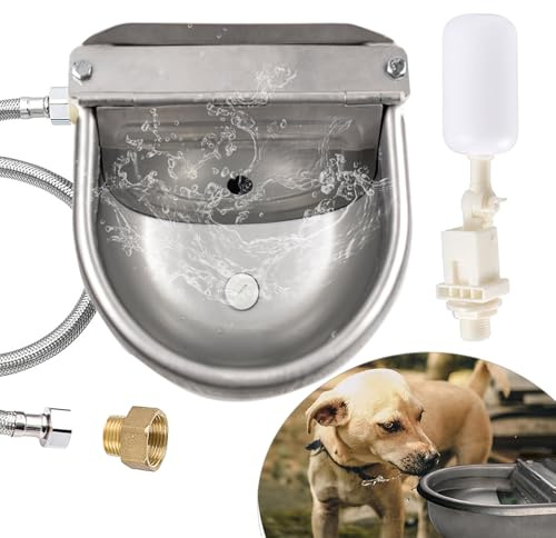 Automatic Dog Water Dispenser Large Size Dog Water Bowl Trough Stainless-Steel Outdoor Pet Waterer Feeder for Poultry, Goat, Small Livestock
