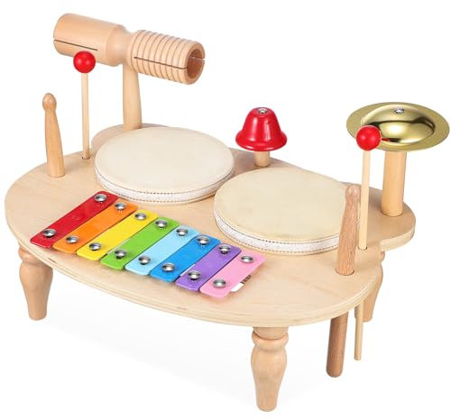 KONTONTY Holz Kinder Trommel Set Kleinkind Trommel Baby Trommeln Kit Licht Für 4-6 Jahre Alt Musical Spielzeug