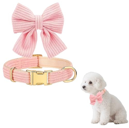 Cute Dog Bowtie Collar Adjustable Cotton Soft Collar Removable bow for Small Medium Dogs Wedding, Party, Daily Fashion Accessories (Pink)