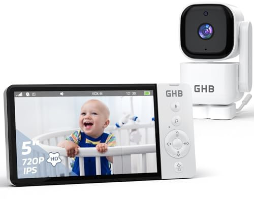GHB Babyphone mit Kamera 5 Zoll 350° Rotation 5000mAh 720P Nachtsicht VOX-Modus Digitalzoom GegensprechfunktionTemperaturanzeige ABM720C