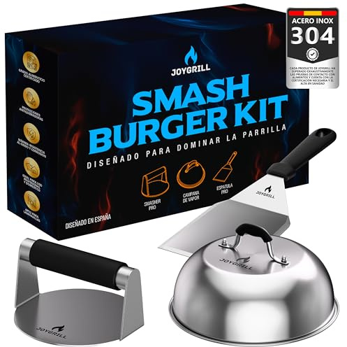 JOYGRILL® Smash Burger Kit Profesional - Acero Inoxidable 304 Premium con Certificado UE y Registro Sanitario para Restaurantes - Kit Smash Burger diseñado para Uso Intensivo Profesional o en Casa