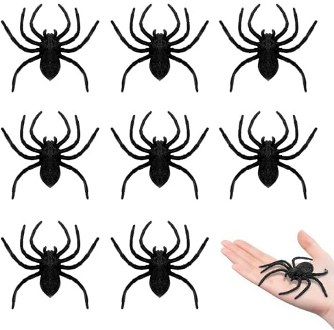 Muorruo 8 stycken plastspindlar, Halloween-dekorationer av spindlar, Halloween spindel, falska spindlar, stor svart spindelväv dekoration, skrämmande realistiska skämttillbehör