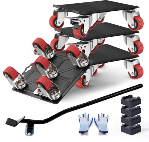 Sytopia Möbel Transportroller Set – Schwerlast Möbelheber mit Verlängerungsstange und 4 x 360° drehbaren Rollen, 1800kg Tragkraft, Anti-Rutsch Möbelgleiter Set für Schrank, Sofa & Waschmaschine