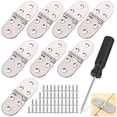 8 Pièces Charnière à Visser 180 Degrés, Charnière Pliante Inoxydable pour Table Rabattable, Porte de Placard, Planche en Bois, Meuble, avec Vis et Tournevis