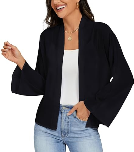 Ietaoo Cardigan Court Femme Chic et Elegant Manches Longues Ouvert Cardigan Kimono en Mousseline de Soie Veste Bolero D’été