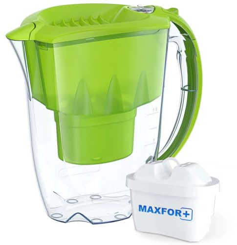 AQUAPHOR Amethyst Water Filter Jug 2.8L with MAXFOR+ Cartridge, Light Green, Reduces Limescale and Chlorine, 200L Capacity