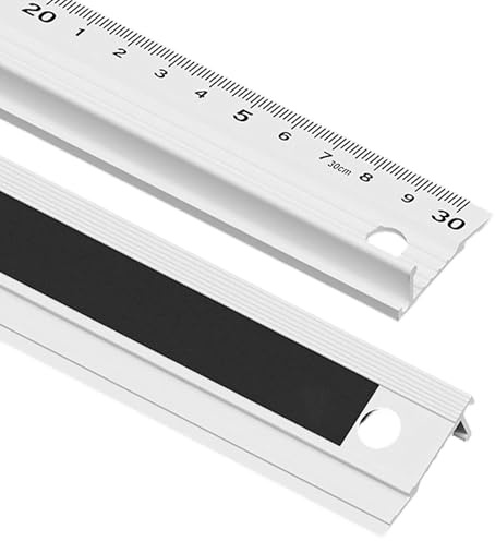 Règle en aluminium de Coupe Précision 30cm, Métal Règle, Alliage d'Aluminium, Blanche, Sûre, pour Mesure, Traçage, Découpe