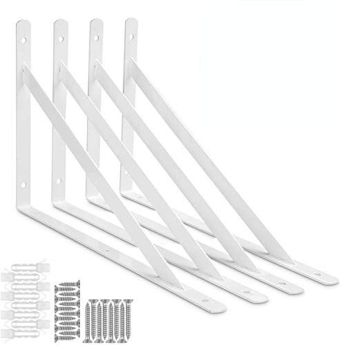 Acrux7 4 Pack White Steel Shelf Brackets 12x8inch - Heavy Duty L Brackets with Screws, White Metal Shelf Brackets - Perfect for DIY Shelves(300x190mm)