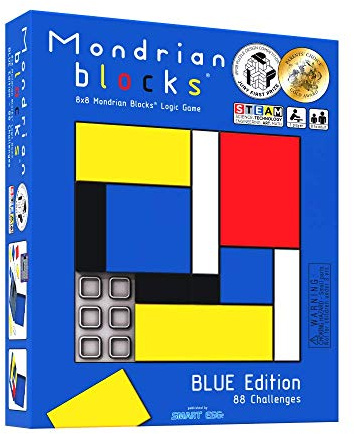 Mondrian Blocks Multi Award Winning Puzzle Game, Brain Teaser, Compact Travel Game on Board, Blue Edition
