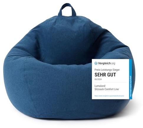 Lumaland Pouf Poire Comfort Line | 100 x 120 x 50 cm Fauteil Poire Intérieur (315 L) | Housse Lavable | Remplissage de Billes PSE | Coussin de Sol Gaming Beanbag Adulte Enfant [Bleu Foncé]