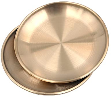 Tiardey 2 Pezzi Vassoio in Acciaio Inossidabile Piatto Dorato Cosmetici Organizer per Gioielli Vassoio per Asciugamani Vassoio portaoggetti Vassoio per Piatti Vassoio (Vassoio Rotondo Dorato)