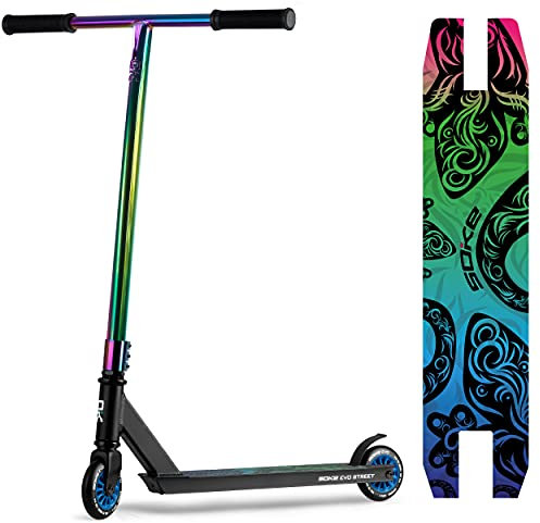 Stunt Scooter SOKE PRO Street Neo | Chrome Kickscooter mit ABEC 9 | Kugellager Tretroller Roller Erwachsene und Kinder SOKE | Verschiedene Designs Wählbar | Größe: 100x24 mm