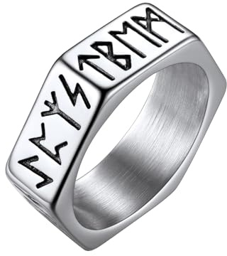 Richsteel Sello Runas Nordicos Anillo Vikingo de Biker Rapero Rockero, Anillo Titanio con Letras Runas