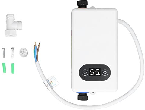 Chauffe-Eau Électrique Instantané 3kW Sans Réservoir avec Système de Sécurité Intégré et Détection Automatique de Fuite Chauffe-Eau à Flux Continu pour Cuisine, Salle de Bain, Toilettes Publiques