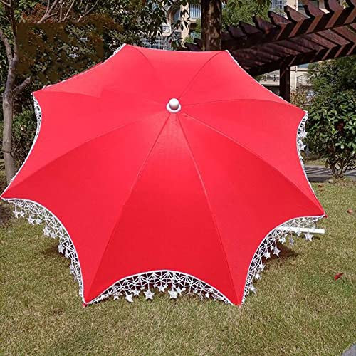 XFAK Sonnenschirm 140cm Gartenschirm Mit Rüschen Marktschirm Rund Terrassenschirm Tischschirm Klein Strandschirm Für Hochzeit，rot (Size : Parasol+Bracket)