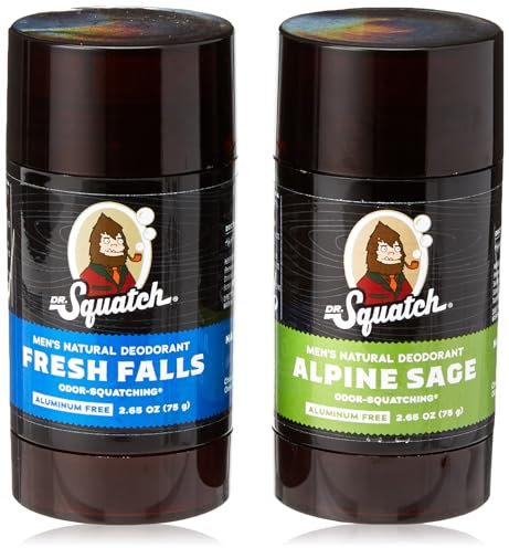 Dr. Squatch Natural Deodorant for Men – Odor-Squatching Men's Deodorant Aluminum Free - Alpine Sage + Fresh Falls (2 Pack)