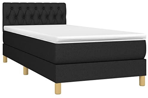 vidaXL Boxspringbett mit Matratze LED Polsterbett Bett Einzelbett Bettgestell Bettrahmen Lattenrost Hotelbett Schlafzimmerbett Schwarz 100x200cm Stoff