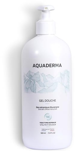 Aquaderma Gel Douche Aloe Vera BIO & Eau Volcanique 500ml - 98% Origine Naturelle & Made In France - Nettoie en Douceur et Hydrate - Tous Types de Peaux