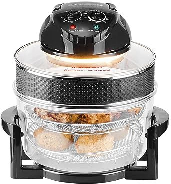 Innoteck Kitchen Pro Halogen Air Fryer 12L to 17L Glass Bowl with Extender Ring, Airfryer Oven with Adjustable Temperature 60-Min Timer and Accessories for Roasting, Grilling & Baking