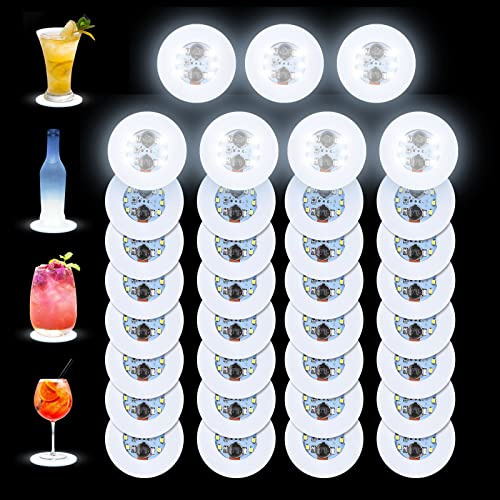 Posavasos LED, 35 unidades, calcomanías LED, posavasos de bar, túnel, botella de licor, luz de flash, tapete para bebidas de vidrio, hogar, luz intermitente para fiesta, boda (blanco)