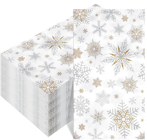 Yeaqee 200 Stück Weihnachten Winter Servietten Papier Einweg Schneeflocke Gästehandtücher Xmas Schneeflocke Badezimmer Abendessen Servietten für Küche Dekorative Winter Urlaub Party