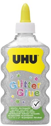 UHU Glitter Glue Argent - Bouteille de paillettes argentées pour décorer, sans danger pour les enfants, testé dermatologiquement, parfait pour les travaux