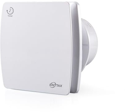 EINTTAX Badlüfter Fan 100mm Durchmesser,Badlüfter mit Nachlauf Wandmontage Lüftung Badezimmer Ventilator,IPX4 Wasserdicht,Leise 34dB,Inkl Schrauben und Dübel,weiß