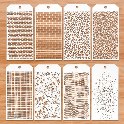 Andibro 8 Stück Malerei Schablone,Leopard Brick Dot Layering Schablonen wiederverwendbare Art Schablonen zum Malen auf Holz Basteln wandgestaltung textilgestaltung Wohnkultur