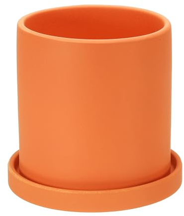 PATIKIL Macetas De Cerámica De 5 Pulgadas, Maceteros Modernos con Agujeros De Drenaje Y Bandeja para Decorar Plantas De Interior Suculentas Hierbas, Naranja