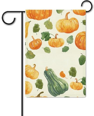 Drapeaux de jardin 30,5 x 45,7 cm en coton double face vertical, drapeau décoratif extérieur, citrouilles et courges, drapeau d'extérieur pour toutes les saisons, petit drapeau de jardin pour les