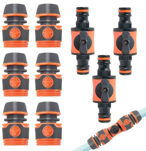 SPDYCESS 9 Pièces Connecteur de Tuyau avec Raccord, Raccord Rapide de 12 mm Eau, Embout Tuyau Arrosage, Adaptateur de Tuyau，Pièces de Rechange pour Raccords de Tuyaux pour Jardin et Maison