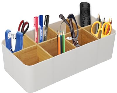 ZephyrCraft Schreibtisch Organizer, 8 Fächer Stiftehalter, Büro Organizer Weiß, Multifunktionale Aufbewahrung für Stifte, Fernbedienungen & Zubehör