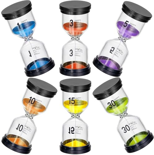 Snarflun 6 pezzi Clessidra Set, Set Clessidra Sabbia Colorata,Timer a Clessidra,1/3/5/10/15/30 Minuti, per Casa, Cucina, Gli Sport e i Giochi e Ufficio Timer