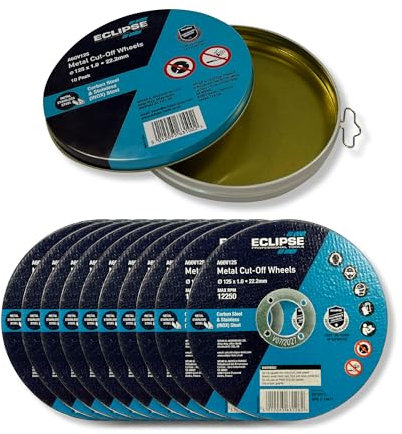 Eclipse Professional Tools A60V125 Ultra-Thin Cutting Discs 125 x 1.0 x 222.23mm - Precision Cuts, Minimal Heat, Reduced Material Loss, Ideal for Metal, Ceramic, Glass, and Composites - 10 x Blades