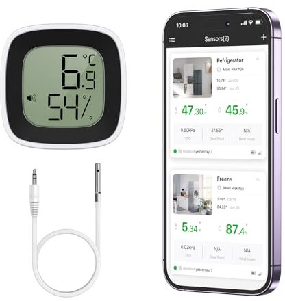 ORIA Fridge Thermometer, Digital Bluetooth Freezer Thermometer with App, 164ft Range, Data Storage & Export, Smart Alerts, Temperature Monitor for Refrigerator, Baby Room