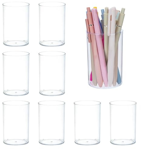RETON Lot de 9 pots à crayons ronds en acrylique transparent pour bureau, pinceaux de maquillage, organisateur de papeterie pour salle de classe, maison, bureau, école
