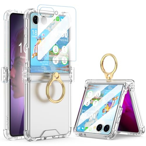 WATACHE for Galaxy Z Flip 7 Case with Screen Protector Hinge Protection Clear for Samsung Flip 7 Case with Kickstand Protective Cover for Samsung Galaxy Z Flip 7 5G 2025 - Clear