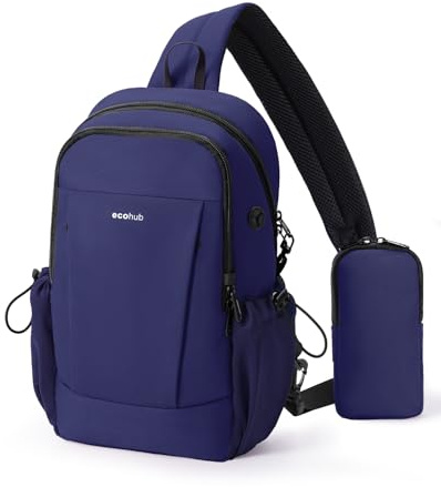 ECOHUB RFID Sling Crossbody Bags, Anti-Theft Cross Body Shoulder Travel Bag with Sturdy SBS Zippers, Water Resistant Hiking Casual Daypack for Women Men (Dark Blue)