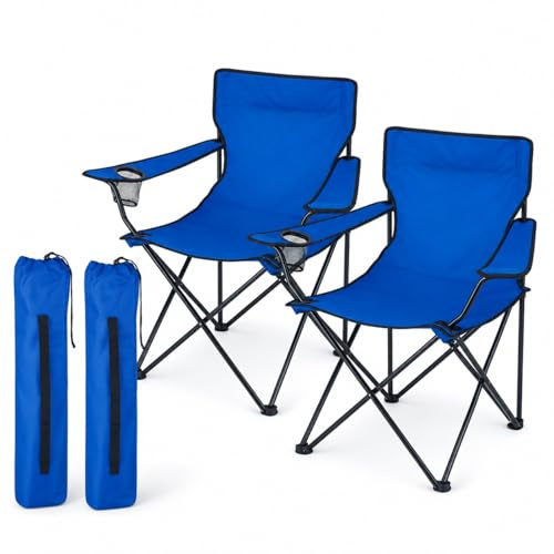BURAKH Folding Camping Chair – Lightweight Portable Foldable Outdoor Seat with Armrests & Carry Bag – Ideal for Camping, Fishing, Beach, Festivals, Travel & Garden (Blue (Pack of 2))