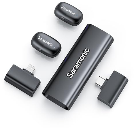 Saramonic Air SE trådlös lavalier-mikrofon, 48 kHz/24 bitar, USB-C & Lightning minimikrofon för iPhone, Android, PC, kontaktmikrofon för vlogging, streaming, YouTube, intervjuer