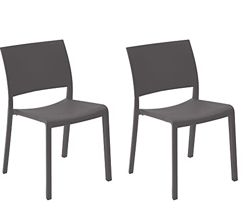 RESOL Fiona Set 2 Sillas Comedor Exterior o Interior | Jardín, Terraza, Patio, Balcón, Comedor | Apilable - Ligera y Resistente | Diseño Moderno | Color Gris Oscuro - Sin Reposabrazos