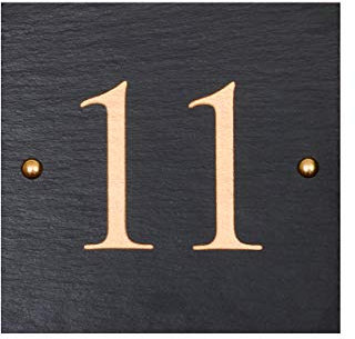 Signs & Numbers Personalised House Number Plaque – Rustic Slate Square Door Sign, Custom Engraved 1–9999, Charcoal Grey Wall Mounted Address Plate 20 x 20cm