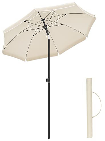 SONGMICS Sonnenschirm, 160 cm, Sonnenschutz, UPF 50+, neigbar um 30 Grad in beide Richtungen, höhenverstellbar, mit Tragetasche, für Balkon, Garten, Terrasse, Strand, ohne Sockel, Beige GPU60WTV1